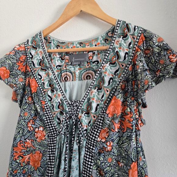 By Anthropologie Astrid Boho Paisley Floral Tunic Mini Dress-S Babydoll - Picture 3 of 10